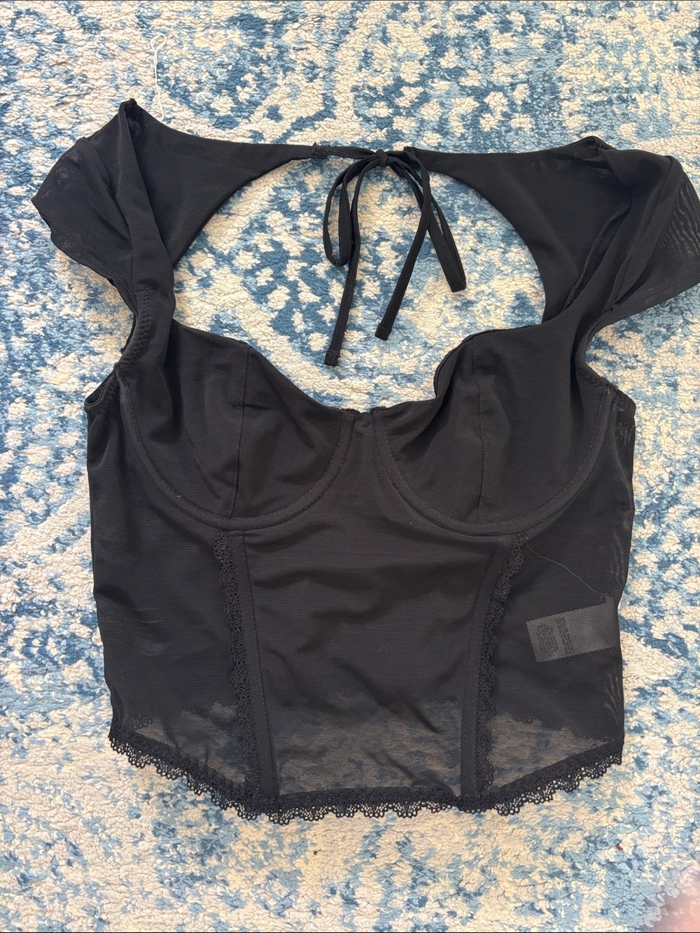 Garage Black Lace-Trim Bustier Crop Top